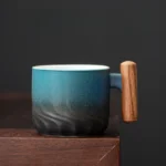 80ml Ceramic Mug (Filter) - Handmade, Wood Handle, Gift