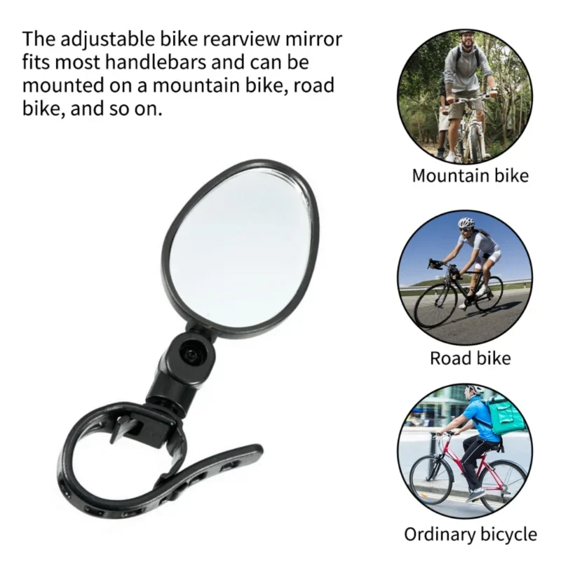 Adjustable Rotation Bike Mirror (Wide-Angle) - Handlebar Mount, Auxiliary Rearview Convex Mirror