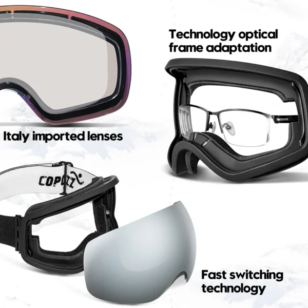 Anti-Fog Ski Goggles (UV400 Protection) - COPOZZ, Big Face Snow Glasses