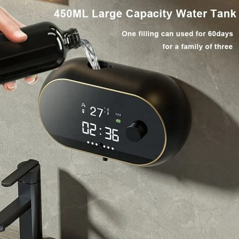 Creative Touchless Liquid Foam Soap Dispenser (Time & Temperature Display) - Waterproof, Automatic