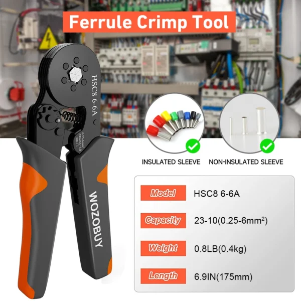 Ferrule Crimper Tool, Ratchet Crimping Tool Kit-Wire Stripper & Crimper Plier, or Plier Set with Connectors