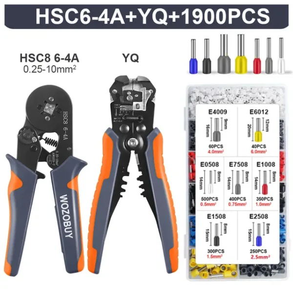 Ferrule Crimper Tool, Ratchet Crimping Tool Kit-Wire Stripper & Crimper Plier, or Plier Set with Connectors