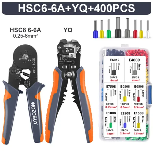 Ferrule Crimper Tool, Ratchet Crimping Tool Kit-Wire Stripper & Crimper Plier, or Plier Set with Connectors
