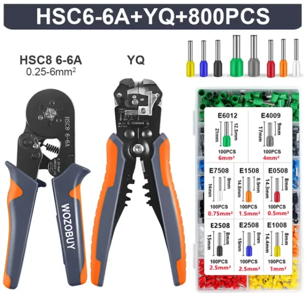Ferrule Crimper Tool, Ratchet Crimping Tool Kit-Wire Stripper & Crimper Plier, or Plier Set with Connectors