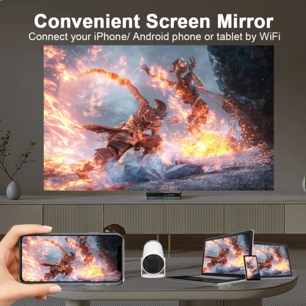 S42786e0e7c30477da3bc56642f778c50i Home Cinema 4K WiFi6 Projector (Android 11) - Portable, 260 ANSI