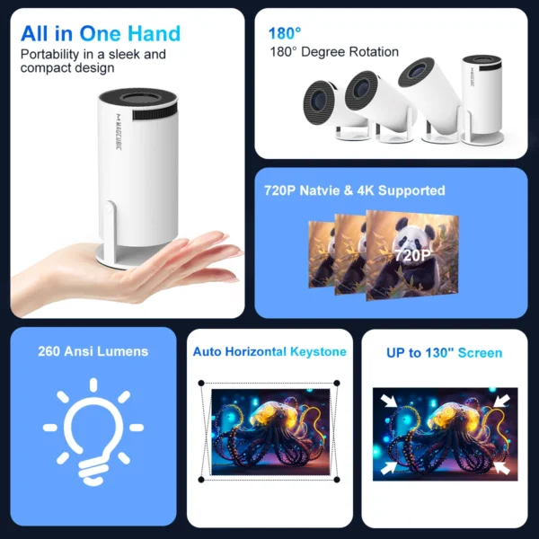 S45c378d9d319461cbdb41e6607de738f7 Home Cinema 4K WiFi6 Projector (Android 11) - Portable, 260 ANSI