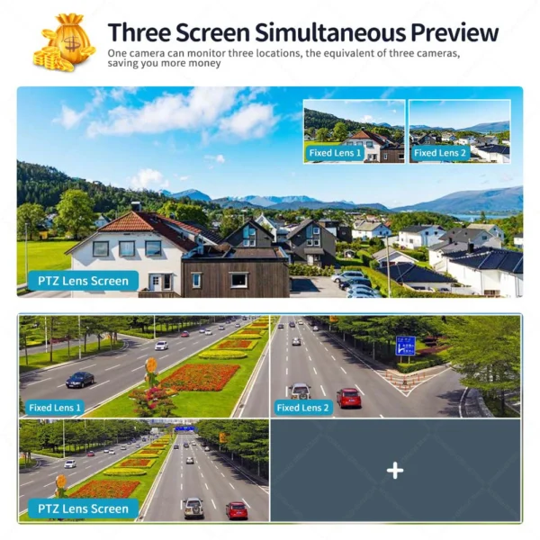 S5bcc921aad3f4ec494fbbecad82badceG Smart 6K Human Tracking Triple Lens PTZ Security IP Camera CCTV (12MP, WiFi, Outdoor)