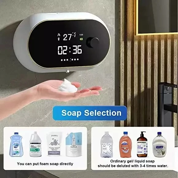 Creative Touchless Liquid Foam Soap Dispenser (Time & Temperature Display) - Waterproof, Automatic