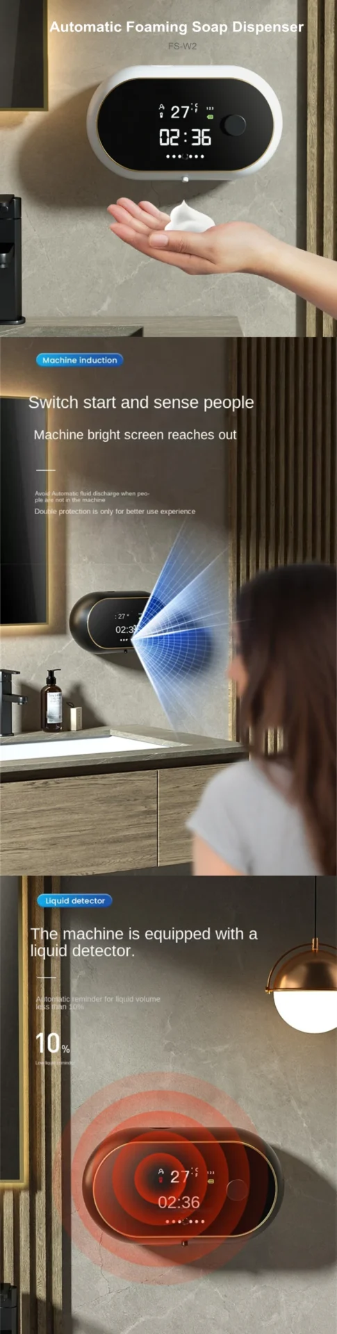 Creative Touchless Liquid Foam Soap Dispenser (Time & Temperature Display) - Waterproof, Automatic