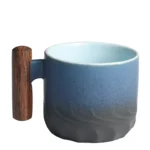 80ml Ceramic Mug (Filter) - Handmade, Wood Handle, Gift