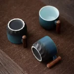 80ml Ceramic Mug (Filter) - Handmade, Wood Handle, Gift