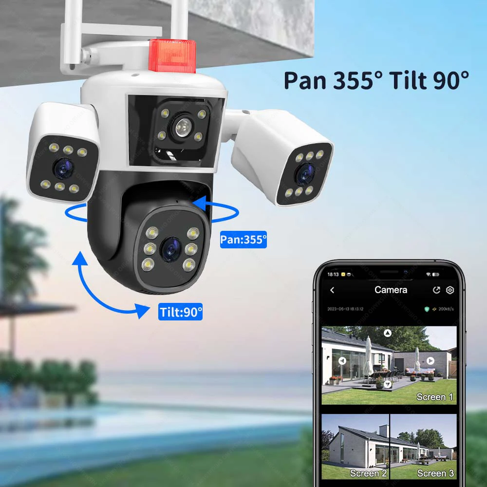 Smart 6K Human Tracking Triple Lens PTZ Security IP Camera CCTV (12MP, WiFi, Outdoor)