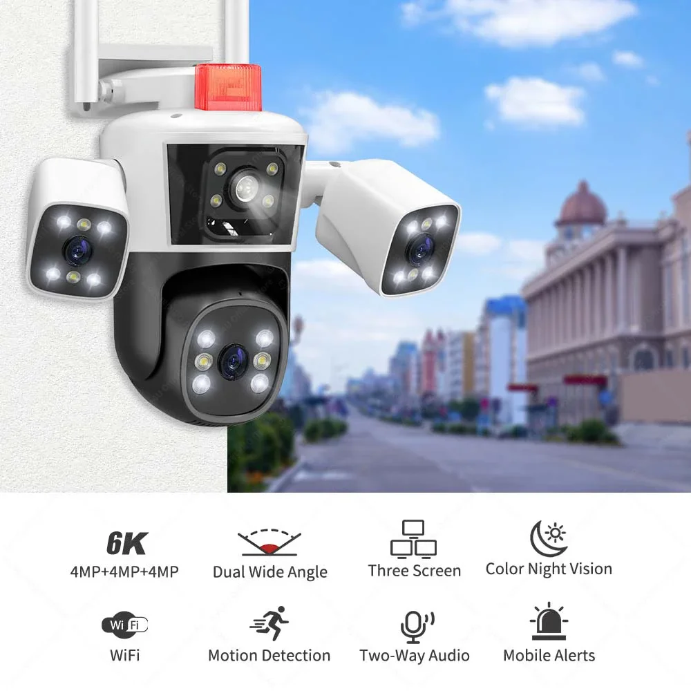 Smart 6K Human Tracking Triple Lens PTZ Security IP Camera CCTV (12MP, WiFi, Outdoor)