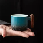 80ml Ceramic Mug (Filter) - Handmade, Wood Handle, Gift