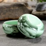 Traditional 80ml Celadon Teacup Ceramic (Hand-painted Landscape) - Lotus, Bamboo, Carp