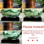 Traditional 80ml Celadon Teacup Ceramic (Hand-painted Landscape) - Lotus, Bamboo, Carp