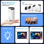 Home Cinema 4K WiFi6 Projector (Android 11) - Portable, 260 ANSI