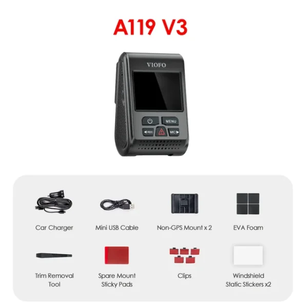 V3 2K WiFi Car Dash Cam (Super Night Vision) - VIOFO A119