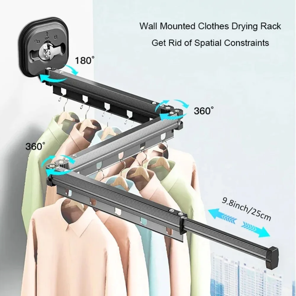 Windproof Wall-Mounted Drying Rack Retractable No-Hole Aluminum Alloy Material