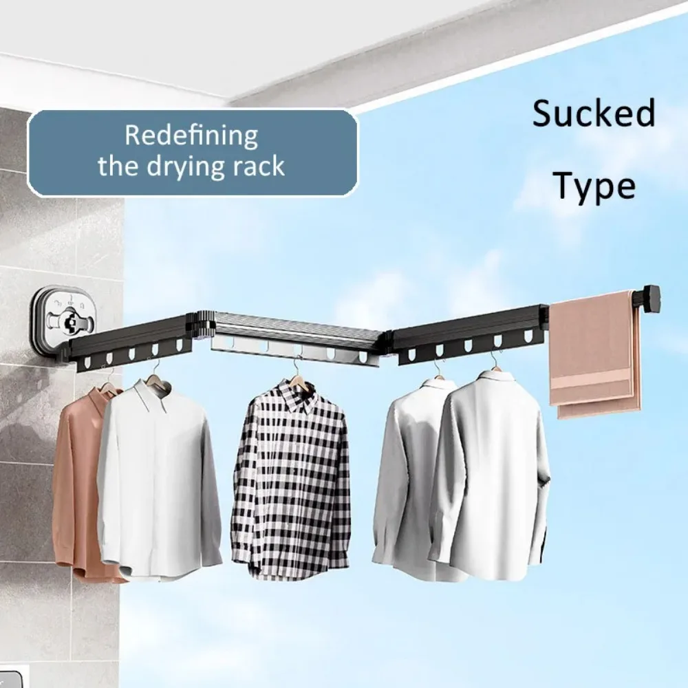 Windproof Wall-Mounted Drying Rack Retractable No-Hole Aluminum Alloy Material