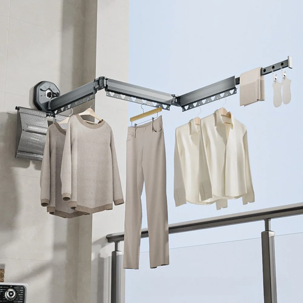 Windproof Wall-Mounted Drying Rack Retractable No-Hole Aluminum Alloy Material