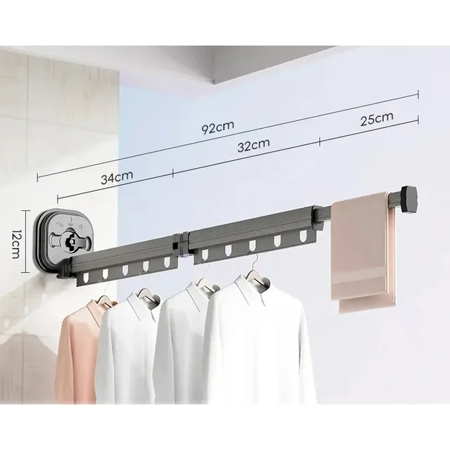 Windproof Wall-Mounted Drying Rack Retractable No-Hole Aluminum Alloy Material