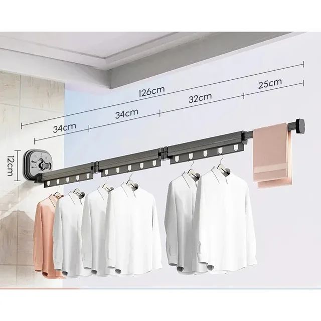 Windproof Wall-Mounted Drying Rack Retractable No-Hole Aluminum Alloy Material