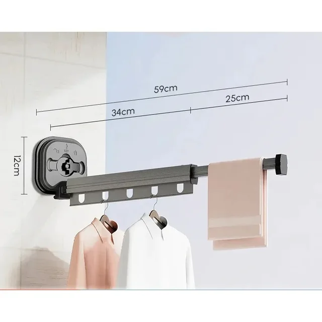 Windproof Wall-Mounted Drying Rack Retractable No-Hole Aluminum Alloy Material