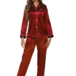 2Pcs/Set Women's Fashion Pajamas Cardigan Ice Silk Long Sleeve Buttons Homewear Ladies Casual Shirt Sleepwear