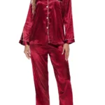 2Pcs/Set Women's Fashion Pajamas Cardigan Ice Silk Long Sleeve Buttons Homewear Ladies Casual Shirt Sleepwear