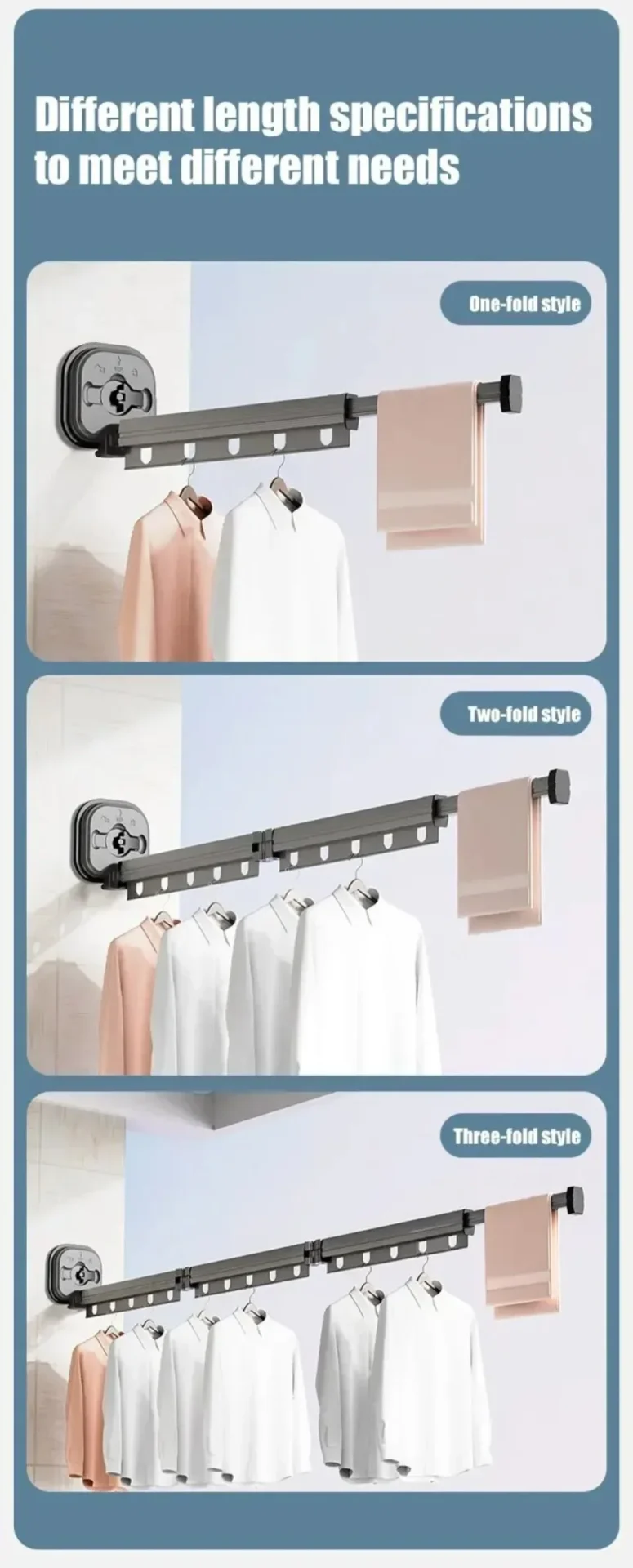 Windproof Wall-Mounted Drying Rack Retractable No-Hole Aluminum Alloy Material