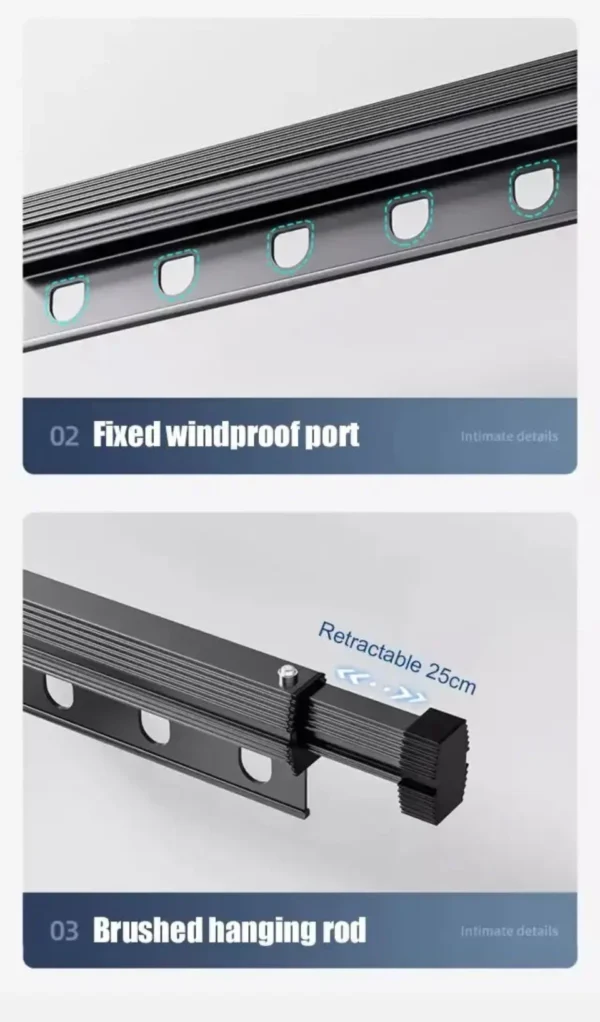 Sc90cefe5d8094027a4298d956187c9b8k Windproof Wall-Mounted Drying Rack Retractable No-Hole Aluminum Alloy Material