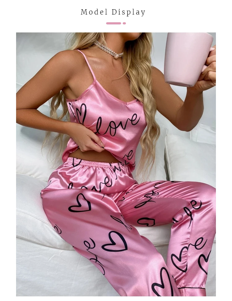 Women Sexy Silk Satin Pijamas Set Lingerie Sleepwear Nightwear Sleeveless Pajamas